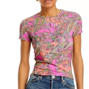 L'AGENCE Pink Paisley Short Sleeve Tee